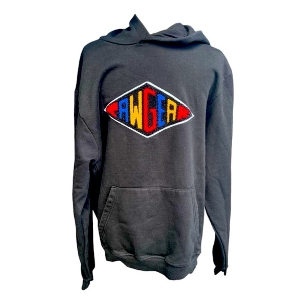 Rawgear‎ Spellout Hoodie Black Multicolor Chenille Patch Unisex Size: XL
